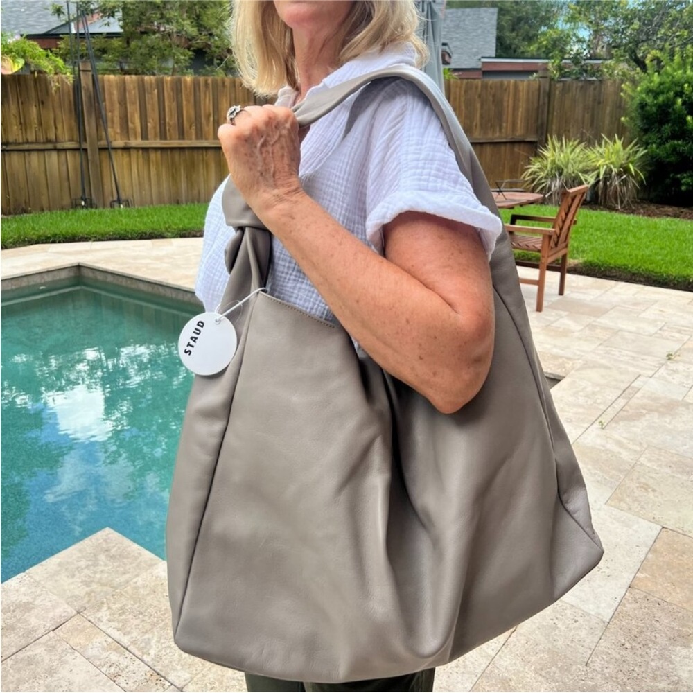 NWT STAUD Large Island Knotted Leather Tote Bag in French Gray - Picture 8 of 10